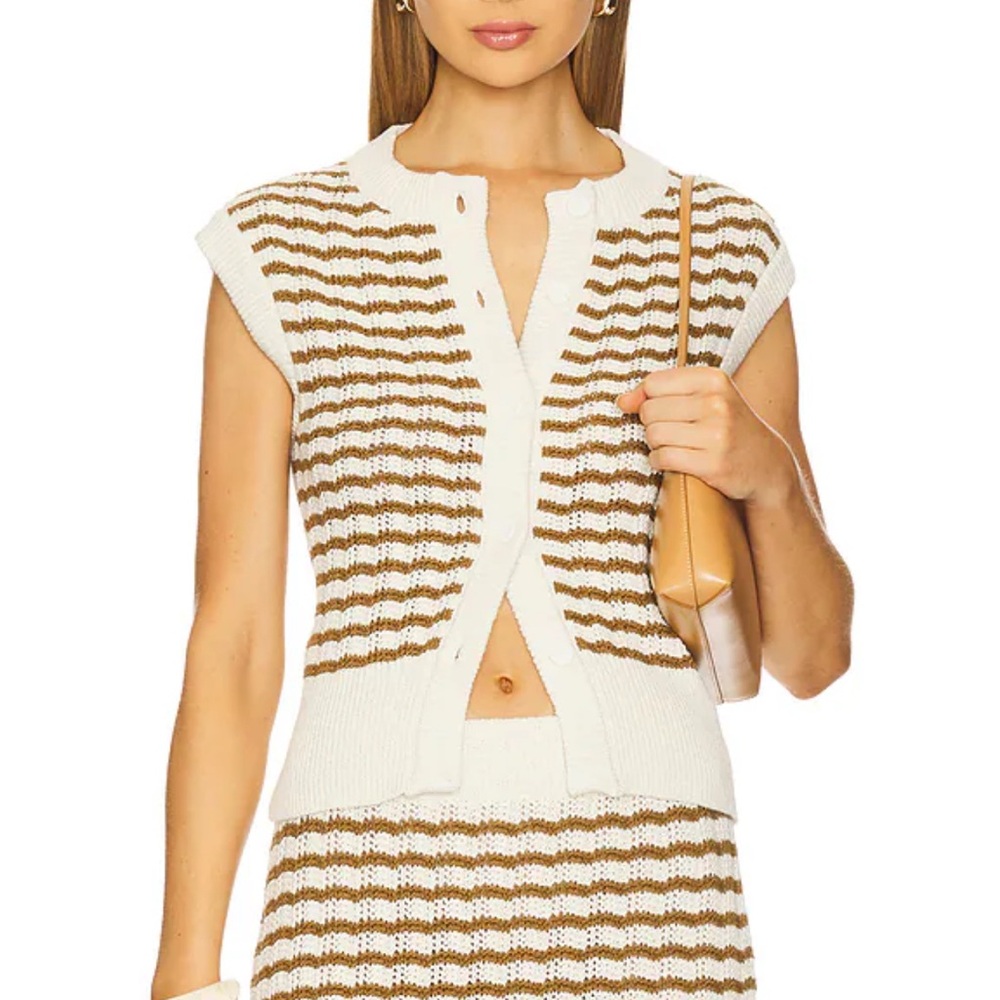 A.L.C. Striped Cream and Brown Women's Skirt Set - Picture 3 of 8